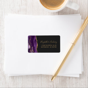 Etiqueta Tarjeta de respuesta de boda morada dorada oscura 