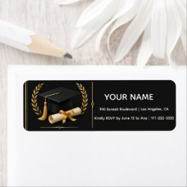 Etiqueta Tarjeta de Título de Graduación – Negro y Dorado d