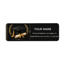 Etiqueta Tarjeta de Título de Graduación – Negro y Dorado d