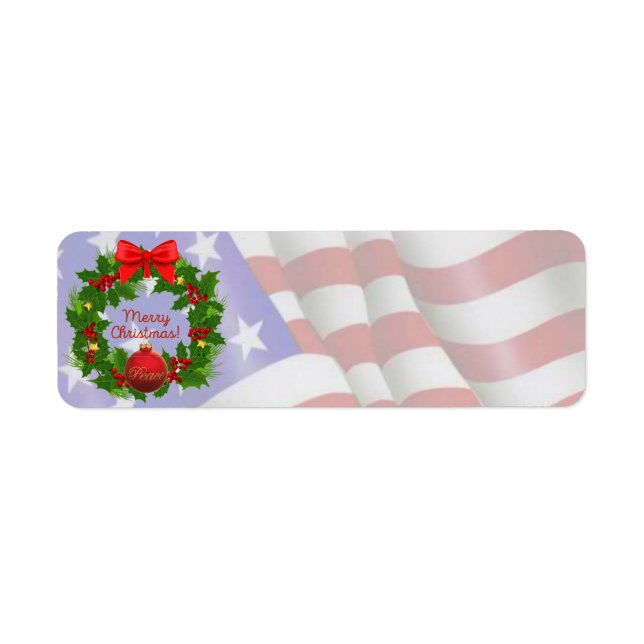 Etiqueta Tarjeta navideña con bandera estadounidense (Frente)