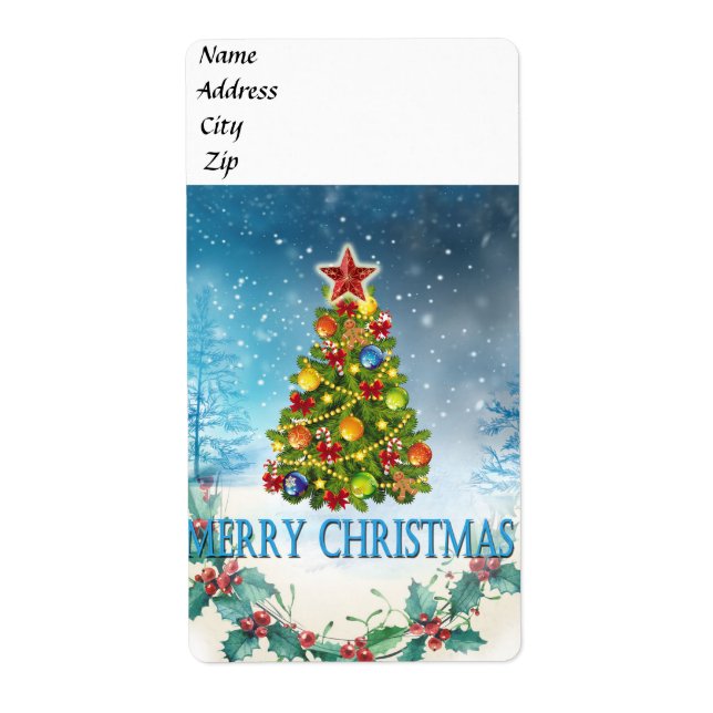 Etiqueta Tarjeta navideña Merry (Frente)