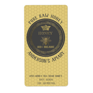 Etiqueta Tarro de miel de abeja reina dorada rústica vintag