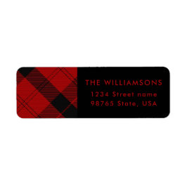 Etiqueta Tartan Rojo Negro Navidad Dirección Personalizada