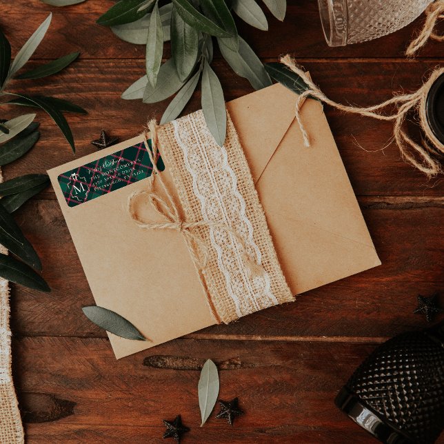 Etiqueta Tartán verde y rosa | Navidades Monogramas persona (Subido por el creador)