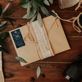 Etiqueta Tartán verde y rosa | Navidades Monogramas persona