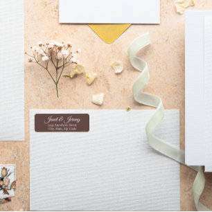 Etiqueta Taupe Stylised Names Boda Dirección de devolución