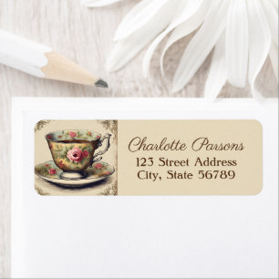 Etiqueta Taza de té floral de estilo campestre francés anti