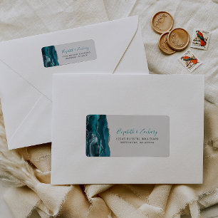 Etiqueta Teal Plata Ágata Gris Dirección de Regreso de Boda