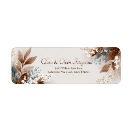 Etiqueta Teal Tan Leaf White Blossom Botanical