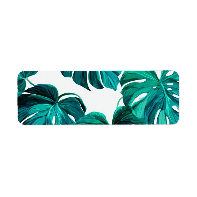 Etiqueta Teal Tropical Monstera Leaf Seamless Pattern Art (Frente)