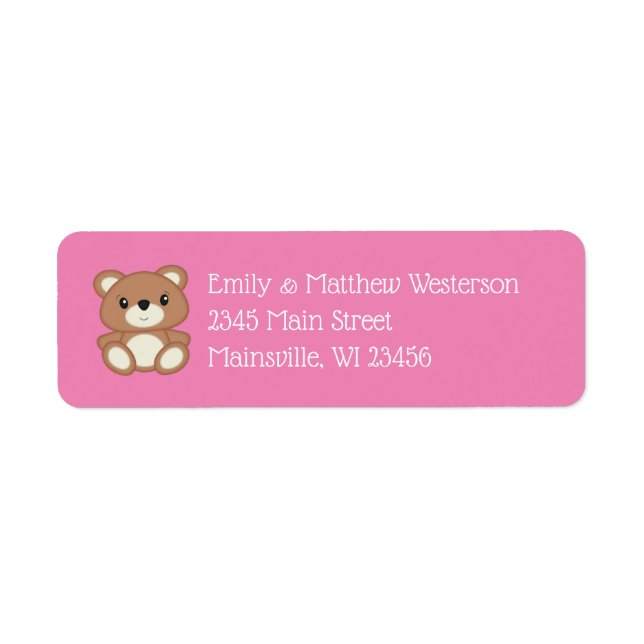 Etiqueta Teddy Bear Baby Shower Chica rosa (Frente)