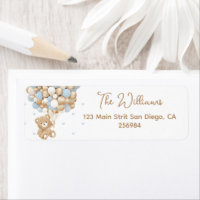 Teddy Bear Blue Heart & Balloon Baby Boy Shower