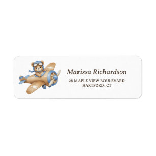 Etiqueta Teddy Bear Pilot Baby Boy Shower Dirección de devo