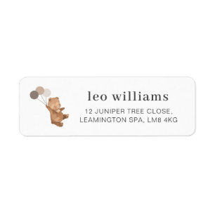Etiqueta Teddy Bear with 3 Brown Balloons Label