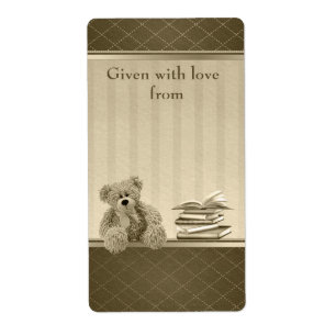 Etiqueta Teddy Bring a Book Neutral Baby Shower Bookplate