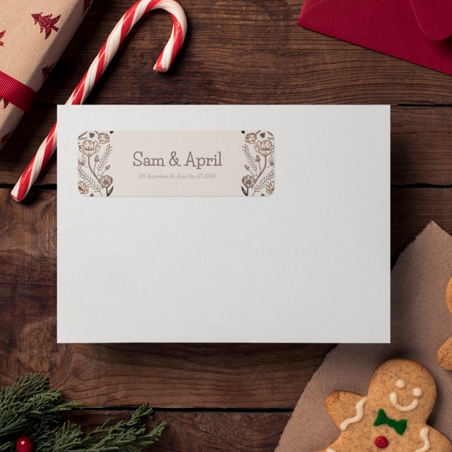 Etiqueta Tema Boda floral marrón (wedding envelope label which looks in a royal theme)