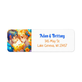 Etiqueta Tema de Anime Boy y Chica Pareja Floral