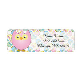 Etiqueta Tema de Baby Shower Pastel Pink Owl