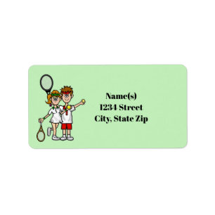 Etiqueta Tennis Couple Brown Hair Address Labels