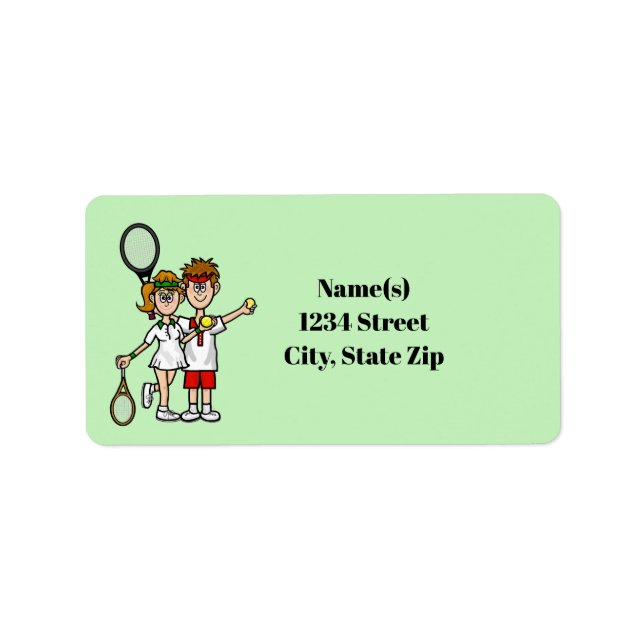 Etiqueta Tennis Couple Brown Hair Address Labels (Frente)