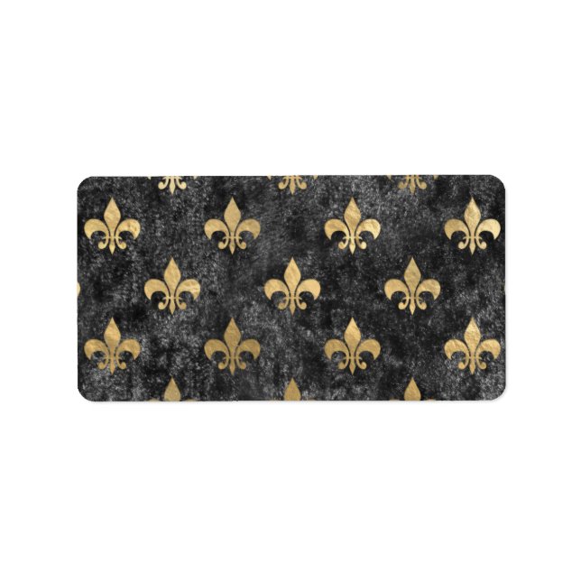 Etiqueta Terca de terciopelo negro Fleur De Lis Mardi Gras  (Frente)