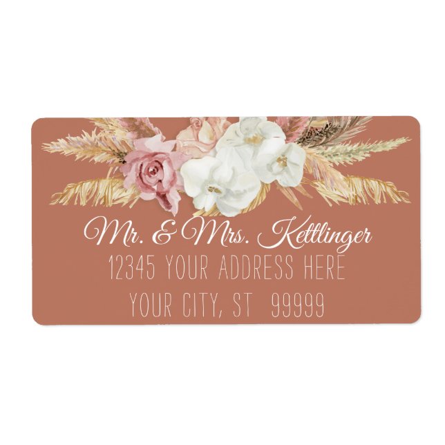 Etiqueta Terracotta Boho Pampas Palm Rubor Floral Greenerat (Frente)