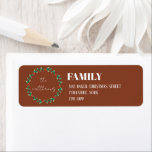 Etiqueta Terracotta Wreath Merry Christmas Family<br><div class="desc">Elegante Terracotta Wreath Merry Christmas Nombre de familia de devolución personalizado etiqueta de dirección</div>