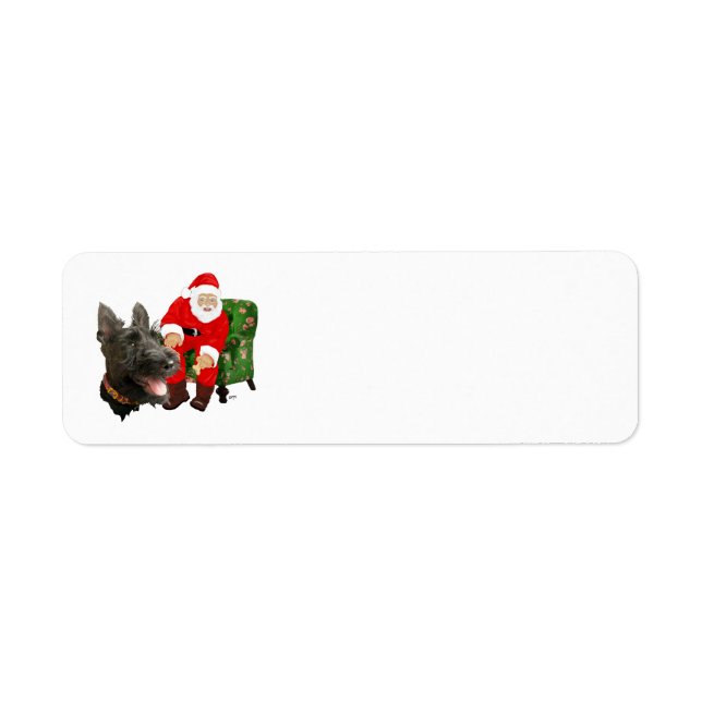 Etiqueta Terrier Escocés Feliz & Muñeco de Nieve (Frente)