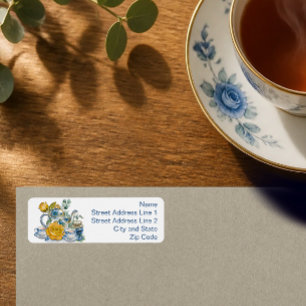 Etiqueta Tetera de té azul y blanco de Chinoiserie Rosas Fi