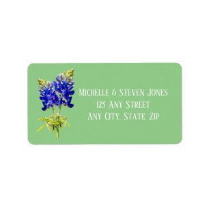 Etiqueta Texas Bluebonnets sobre el sabio, la boda de prima