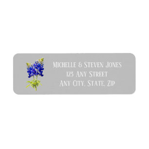 Etiqueta Texas Bluebonnets sobre gris claro, boda de primav