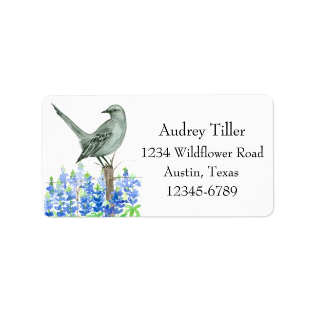 Etiqueta Texas Mockingbird Bluebonnet Wildflowers (Frente)