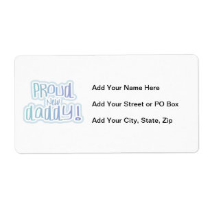 Etiqueta Texto azul Orgulloso de los nuevos regalos de papá