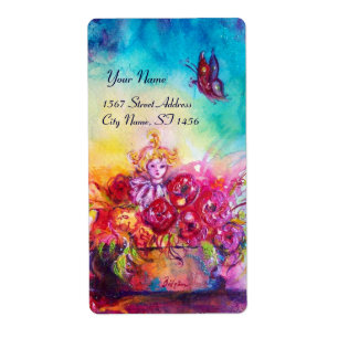 ETIQUETA THUMBELINA, BAÑERA DE FLORES Y MARIPOSA