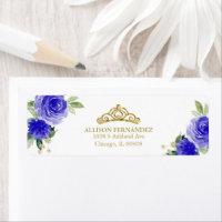 Tiara Quinceañera Oro Floral Azul Real