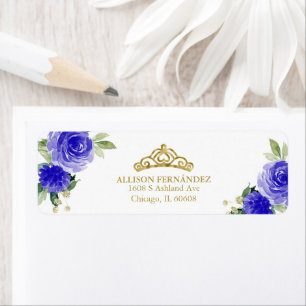 Etiqueta Tiara Quinceañera Oro Floral Azul Real