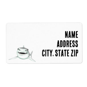 Etiqueta tiburón acuarela sonriente verde animal marino