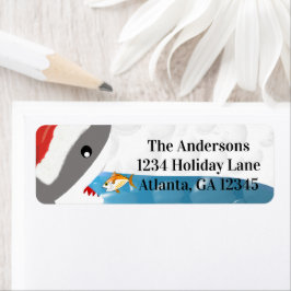 Etiqueta Tiburón con Navidades de peces de Santa Hat