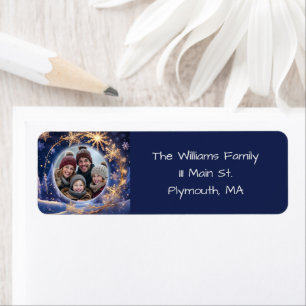 Etiqueta Tiempo de Navidades mágicos - copos de nieve dorad