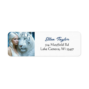 Etiqueta Tigre blanco místico y mujer