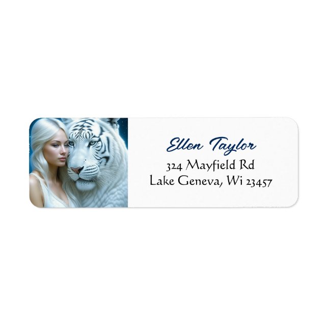 Etiqueta Tigre blanco místico y mujer (Frente)