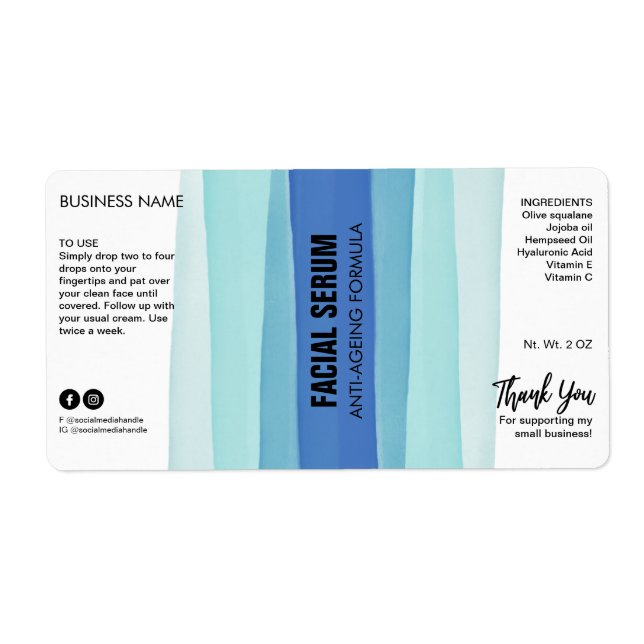 Etiqueta Tinta rayada Azul Dropper Botella Sérica (Frente)