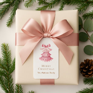 Etiqueta Tipografía de árbol de Navidad rosa minimalista el