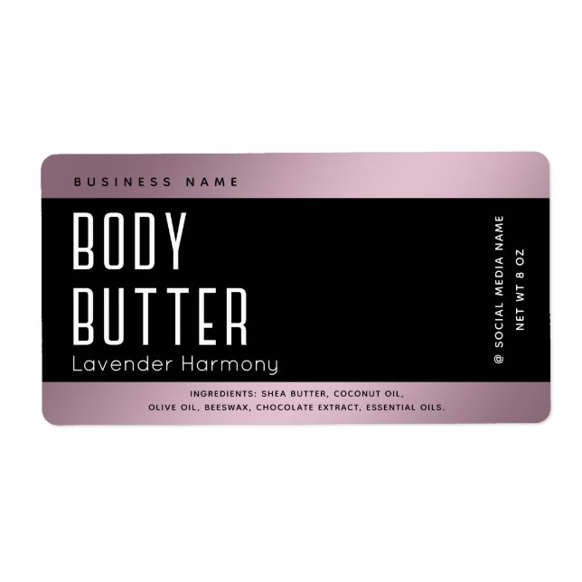 Etiqueta Tipografía lujosa simple lavanda negra (Frente)