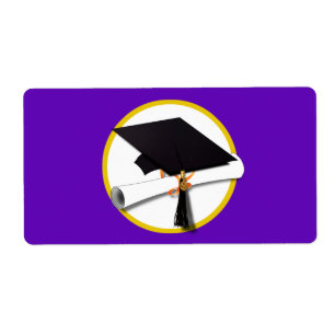 Etiqueta Título de graduación con Diploma - Fondo púrpura