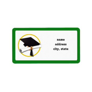 Etiqueta Título de graduación con Diploma - Fondo Verde