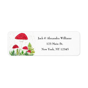 Etiqueta Toadstools rojos de color de agua Dirección de ret
