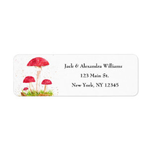Etiqueta Toadstools rojos de color de agua Dirección de ret
