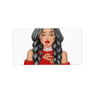 Etiqueta Tomar chocolate caliente en invierno con suéter ro