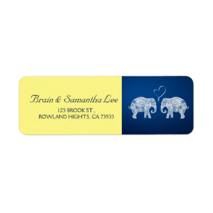Etiqueta TONELADAS DE AMOR   Elefante Boda Azul y Amarillo